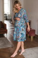 Těhotenské, kojící šaty Lovely Midi Dress Blue with Flowers